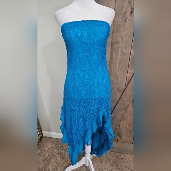 SILENCE+NOISE Stella Lace Strapless Dress In Blue. Size Large. NWT - Picture 3 of 14